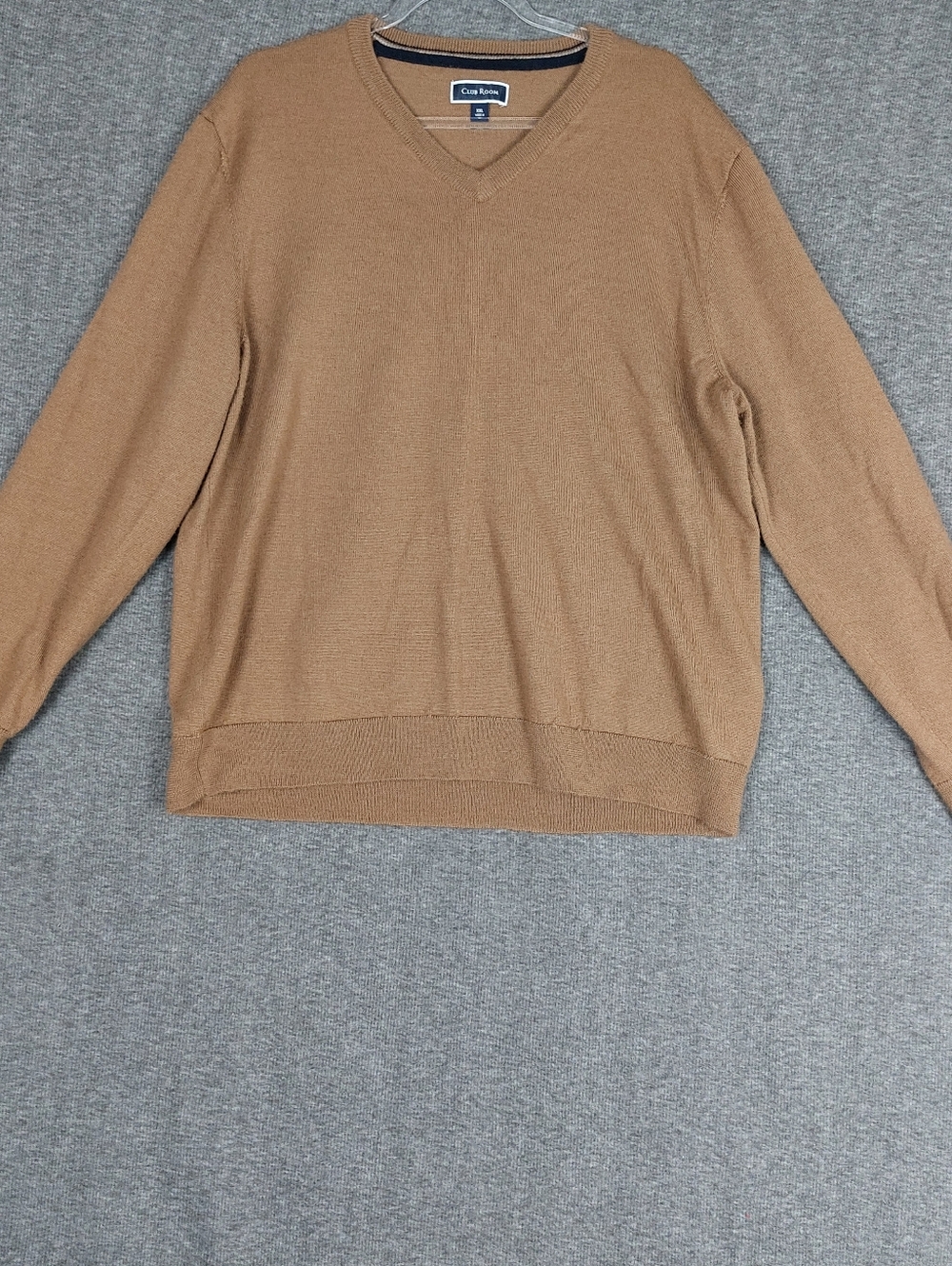CLUB ROOM MEN CAMEL BROWN VNECK MERINO WOOL BLEND PREPPY LONG SLEEVE SWEATER XXL